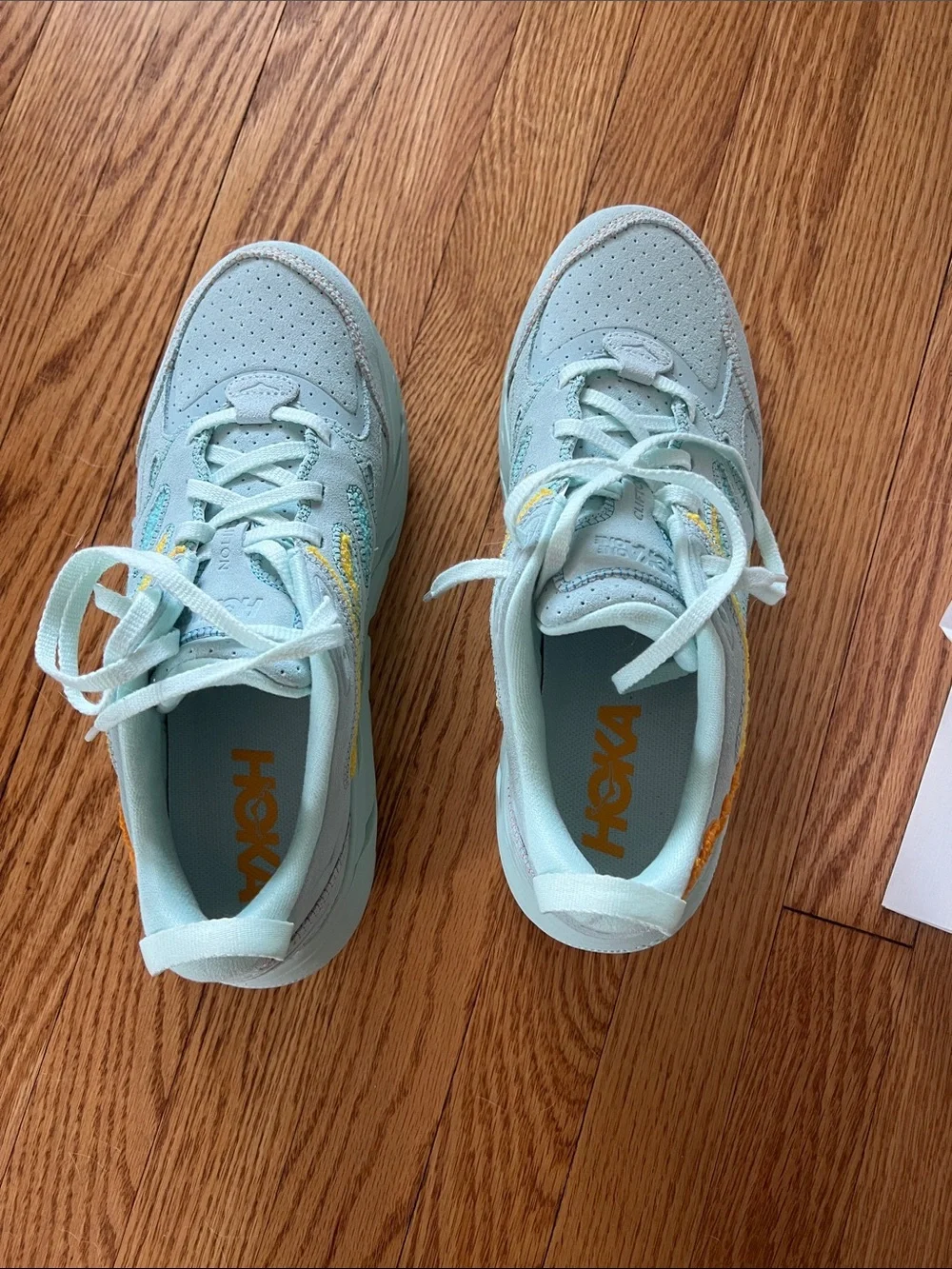 NWT NIB Hoka One One Clifton Limited Edition embroidery Shoes light blue orange